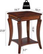 LEEMTORIG Solid Wood End Table for Living Room, 2-Tier Square Cherry Wood Nightstand, Mid Century Queen Anne Style Antique Side Table, 19.7" D x 19.7" W x 23.8" H, Cherry Walnut CJZ-A1168-WD