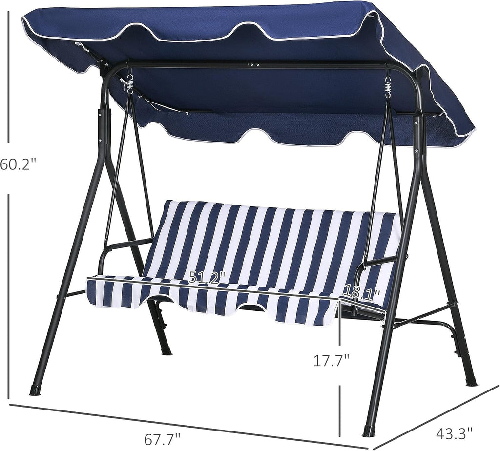 3-Person Outdoor Patio Swing Chair with Adjustable Canopy