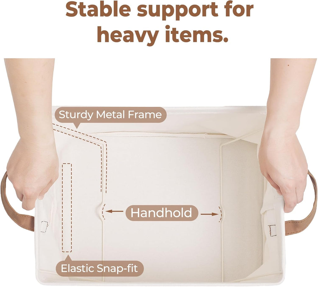 StorageWorks Fabric Storage Bins, Large Storage Baskets for Shelves, Closet Organizers and Storage Bins with Metal Frame, Handles, Natural Color, 2-Pack