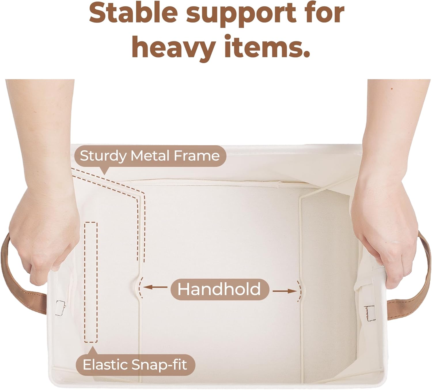 StorageWorks Fabric Storage Bins, Large Storage Baskets for Shelves, Closet Organizers and Storage Bins with Metal Frame, Handles, Natural Color, 2-Pack