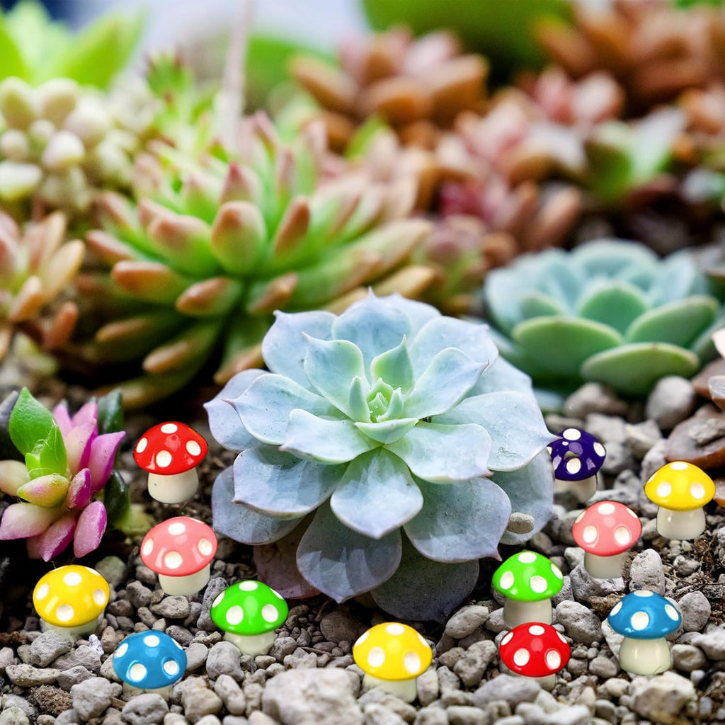 JUNEBRUSHS 120 Pcs Mini Resin Mushroom Colorful Fake Mushrooms Tiny Resin Mushroom Miniature Mushroom Figurines Mushroom Ornaments for Fairy Garden Landscape Crafts Party Favors