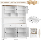FINETONES 71" Pantry Cabinet, Tall Kitchen Pantry Storage Cabinet with Charging Station, 47.2" Wide Kitchen Hutch Food Storage Cabinets with Open Countertop for Dining Room, White