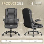 Office Chair,Big and Tall Office Chair,Home Desk Computer Chair, Executive Leather Computer Chair with Lumbar Support& Flip-Up Arms, Rocking Function Swivel Chair for Home Office,Black