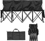VEVOR Portable Folding Bench, 4 Seat Foldable Soccer Bench with Side Pockets and Carrying Bag, Lightweight Sideline Seating with Back Rest for Football, Baseball, Camping, Outdoor Events, Black