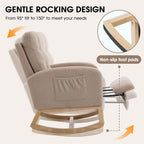 Nursery Rocking Chair, Teddy Boucle Upholstered Glider Rocker with Adjustable Footrest, High Back Rocker with Side Pockets, Comfy Accent Reading Chair for Living Room (Brown)