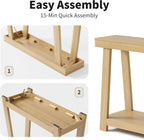 43.5" Narrow Console Table, 500LB 2-Tier Wood Grain Entryway Table, 15-Min Easy Assembly for Hallway, Foyer, Small Apartment & Bedroom, Oak