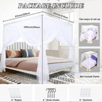 tupi Canopy Bed Curtains for King Size Bed, 100% Polyester Breathable Bed Canopy, 4 Corners Post Mosquito Net Canopy for Adults Bedroom Decor-White