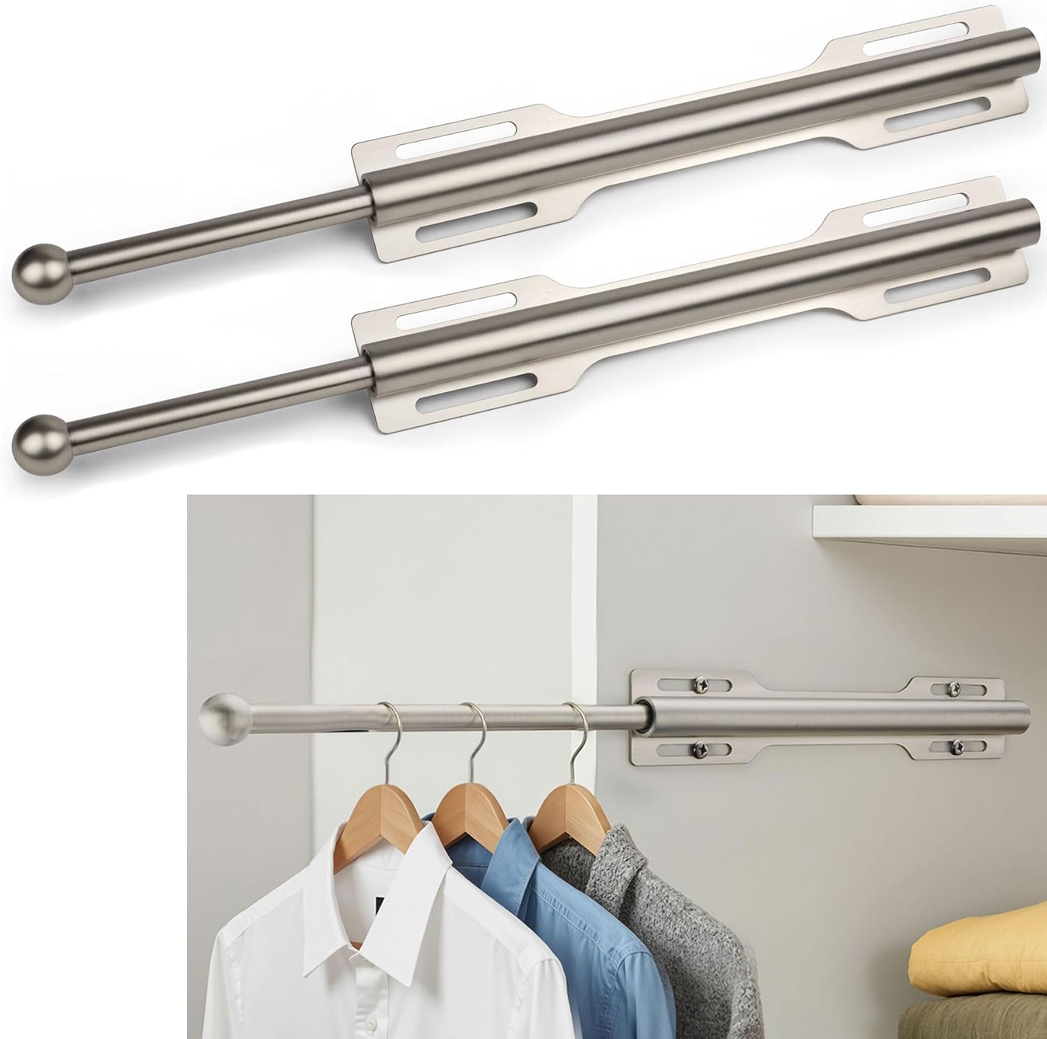 2 Pack Valet Rod for Closet Pull Out, Rod for Bedroom Laundry Room Bathroom, Nickel