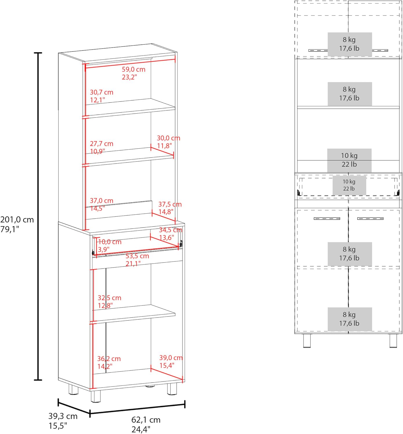 79" Tall Kitchen Pantry Cabinet with Storage,Open Shelves & Microwave Stand, Wooden Cupboard Credenza Bufffet Cabinet, Freestanding Kitchen Hutch for Living Room, Dining Room