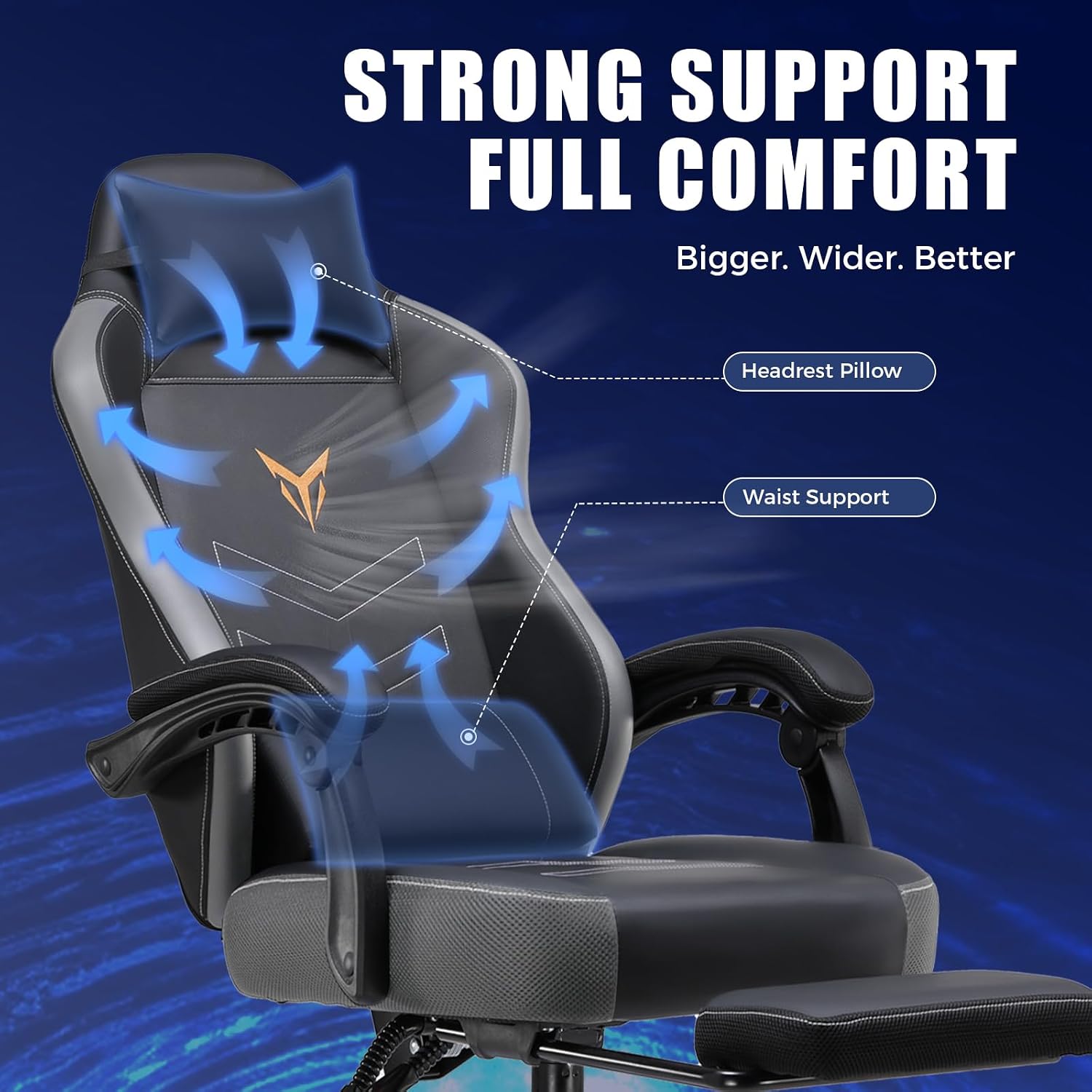 GTPLAYER Gaming Chair with Footrest, Recliner Chair with Headrest & Lumbar Support, Linkage Armrest, Ergonomic Gaming Chair 350lbs, High Back Office Home, Grey