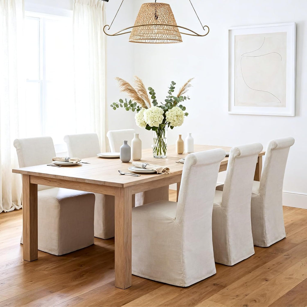 chairus Slipcovered Parsons Dining Chairs Set of 4, Upholstered Dining Room Chairs with Washable Linen Cover & High Back, Modern Farmhouse Wooden Side Kitchen Chairs, Cream White