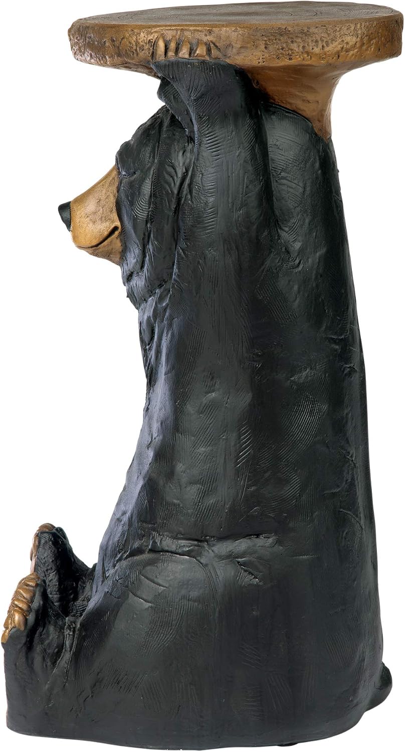 Design Toscano Black Forest Bear Pedestal Table Rustic Cabin Decor, 24 Inch Tall, Cast Stone Resin, Full Color Finish