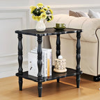 CozyDH Solid Wood End Side Table for Living Room - Small Wooden Nightstand for Bedroom, Black