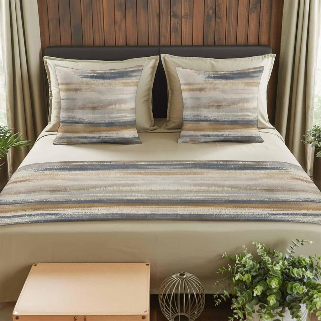 California King Size Abstract Coastal Landscape Bed Runner Set 102 x 20 inch Modern Retro Mottled Beige Blue Bed Runners with 2 Matching Pillow Covers, Decorative Throw Pillowcases Bedding Scarf