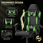 Bigzzia Gaming Chair, Ergonomic Video Game Chairs with Pillow and Lumbar Support, Racing Style Height Adjustable Computer Chair with 360°-Swivel Seat for Adults and Kids（Green）