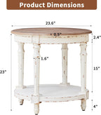 BERRYMERRY 23.6" French Country Two Tone Round End Table,Chipped White Vintage 2 Tier Side Table for Living Room Small Space,Easy Assembly (White 1 PC)