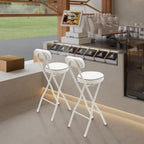2 PC Folding Bar Stool with Backrest, Tall Foldable Stool Counter Foldable High Chair Portable Bar Height Chairs with Padded Cushion for Kitchen, Dining, Camping, Outdoor & Party (White)