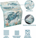 Bed Runner for King Size Bed, Coastal Sea Turtle Decorative Bed Runners Scarves for Bedroom, Teal Nautical Beach Starfish Vintage Washable Bedding Scarf Cover Bed Runner for Foot of Bed