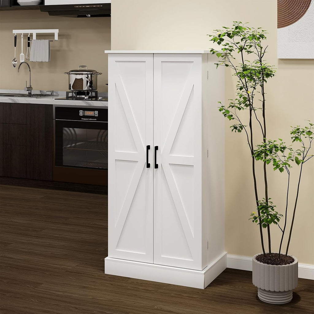 50" Tall Wooden Storage Cabinet with 2 Doors and 2 Adjustable Shelves, 4-Tier Kitchen Pantry Storage Cabinet for Kitchen, Living Room, Dining Room and Office, 23.62 inch