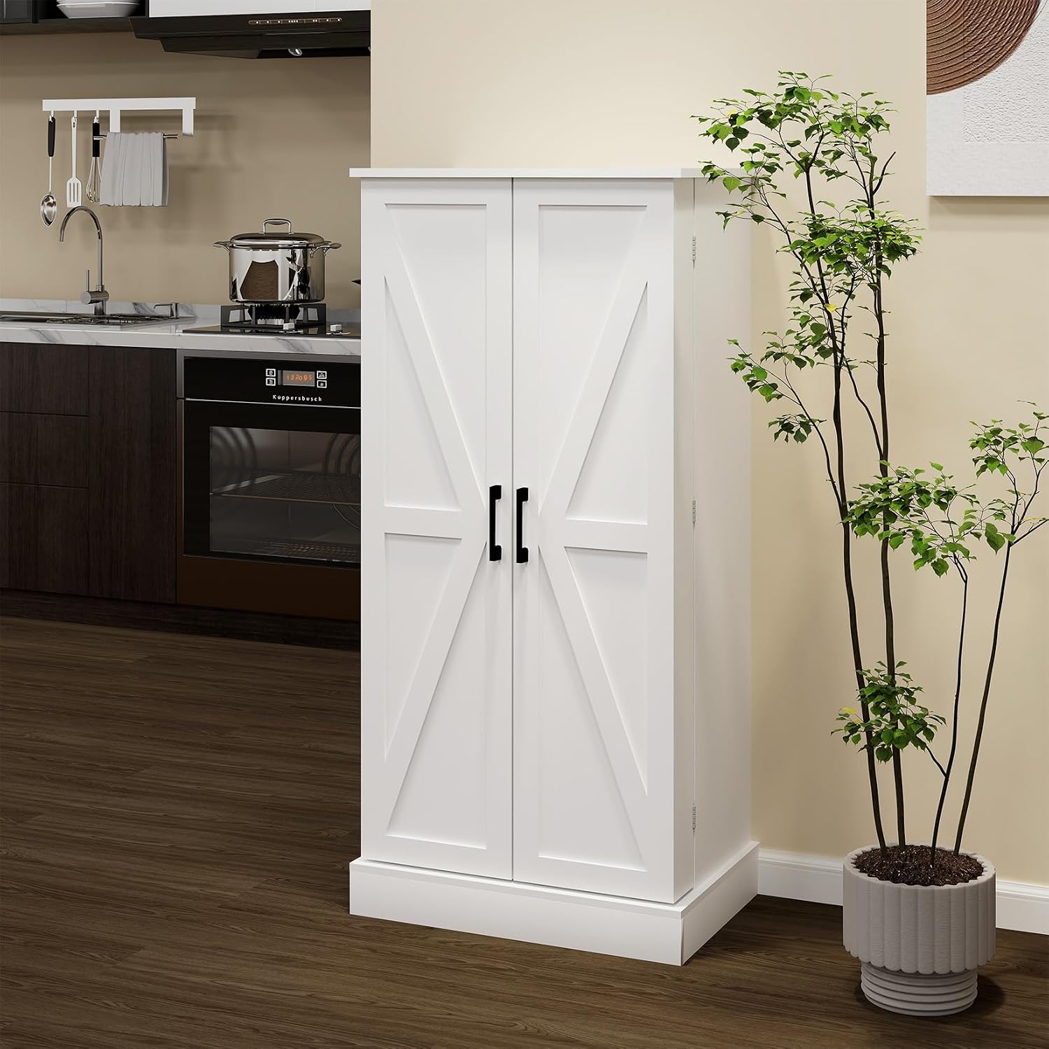 50" Tall Wooden Storage Cabinet with 2 Doors and 2 Adjustable Shelves, 4-Tier Kitchen Pantry Storage Cabinet for Kitchen, Living Room, Dining Room and Office, 23.62 inch