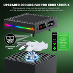 Auto Cooling Fan for Xbox Series X with LED Temperature Display & 9 RGB Lighting Modes, Smart Thermally-Adjustable Cooling System for Xbox Series X, Separate Cooler&Light Switch, Headset Hook,USB Port