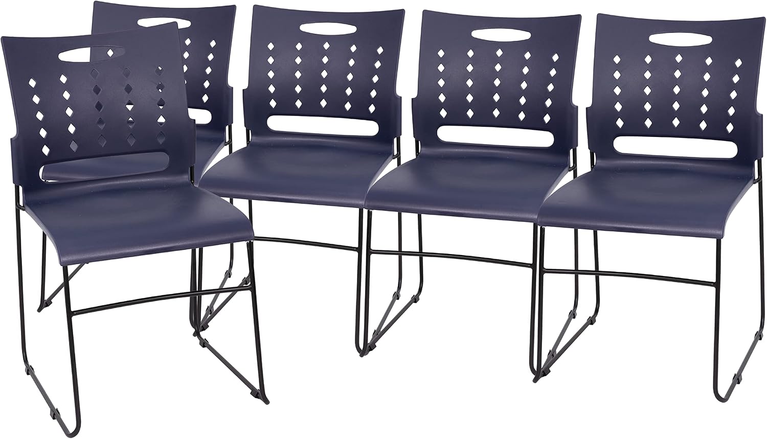 Flash Furniture HERCULES Series 881 lb. Capacity Navy Sled Base Stack Chairs with Air-Vent Back, Set of 5