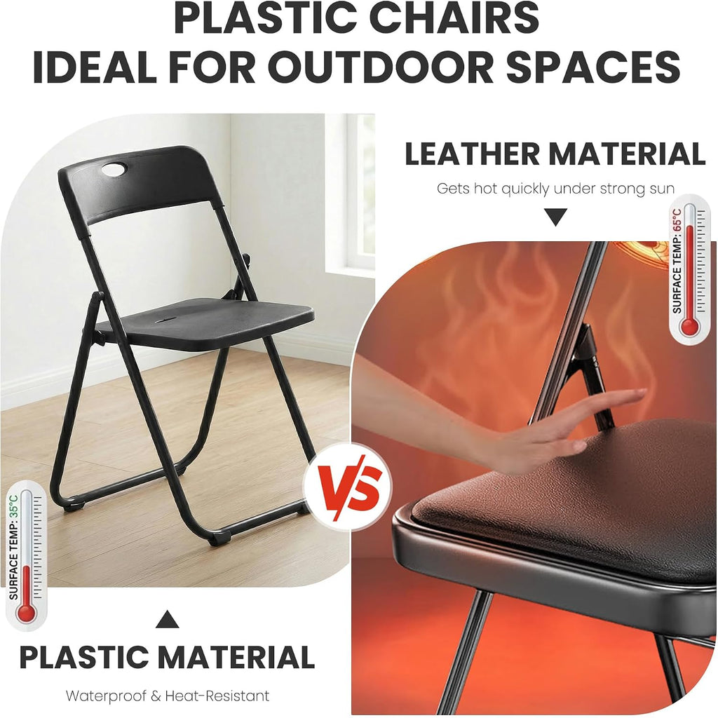 Black Folding Chairs 10 Pack Foldable Plastic Stackable Sturdy Seats for Office Family Wedding Dinner Party Events Entertaining, Steel Frame, Heavy Duty 350 lbs Capacity