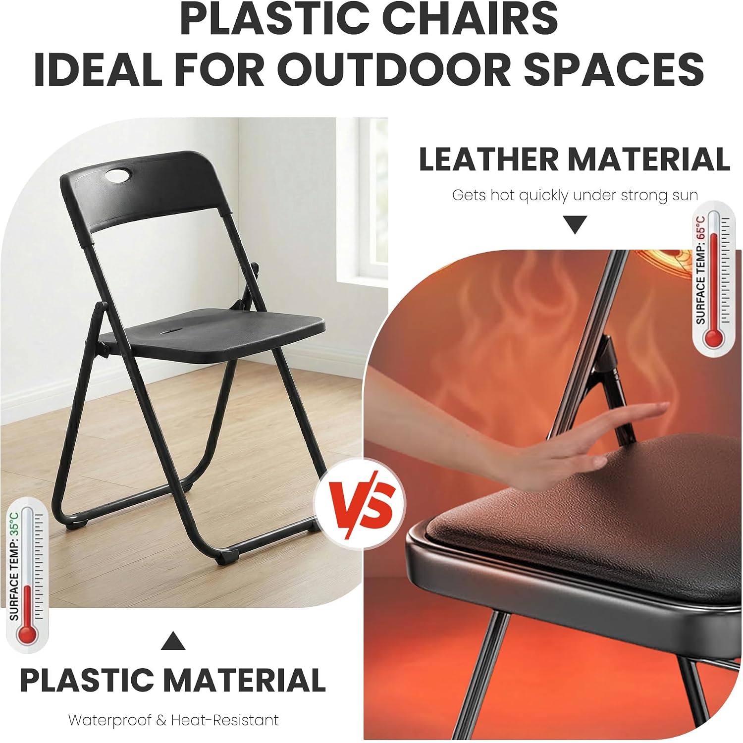 Black Folding Chairs 10 Pack Foldable Plastic Stackable Sturdy Seats for Office Family Wedding Dinner Party Events Entertaining, Steel Frame, Heavy Duty 350 lbs Capacity