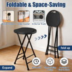 Folding Stool, Black 24 Inch Foldable Bar Stool with Handle, 500 lbs Capacity, Non-Slip Feet, Space-Saving Folding Tall Seating for Kitchen Island, Pub, Camping, Party Ourdoor Indoor(1 Pack)