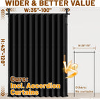 AJAZZ Room Divider Curtain (Black, W100 x L84 in, 1 Panel)+ Tension Curtain Rod No Drilling (H) 43-120×(W) 35-100 in, for Privacy/Soundproof Curtains, Heavy Duty Wall Separator