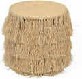 Pemberly Row Contemporary Round End Table, 20 in Wide Natural Rattan and Cane, Handmade Tasseled Finish, Fully Assembled, Living Room or Entryway Accent Furniture