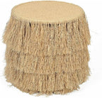Pemberly Row Contemporary Round End Table, 20 in Wide Natural Rattan and Cane, Handmade Tasseled Finish, Fully Assembled, Living Room or Entryway Accent Furniture