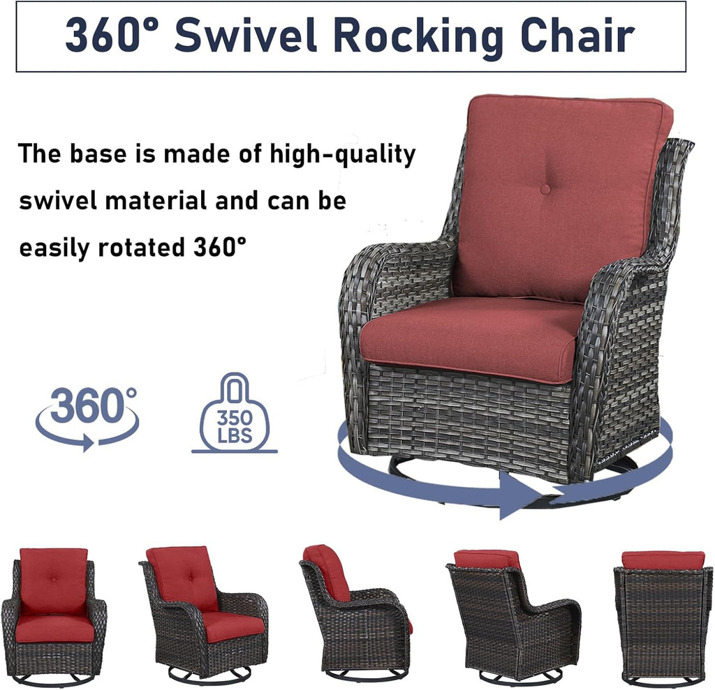 Outdoor Furniture Set：8 PCS Patio Furniture Set with Outdoor Swivel Rocker Patio Chairs, Grey/Red