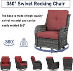 Outdoor Furniture Set：8 PCS Patio Furniture Set with Outdoor Swivel Rocker Patio Chairs, Grey/Red