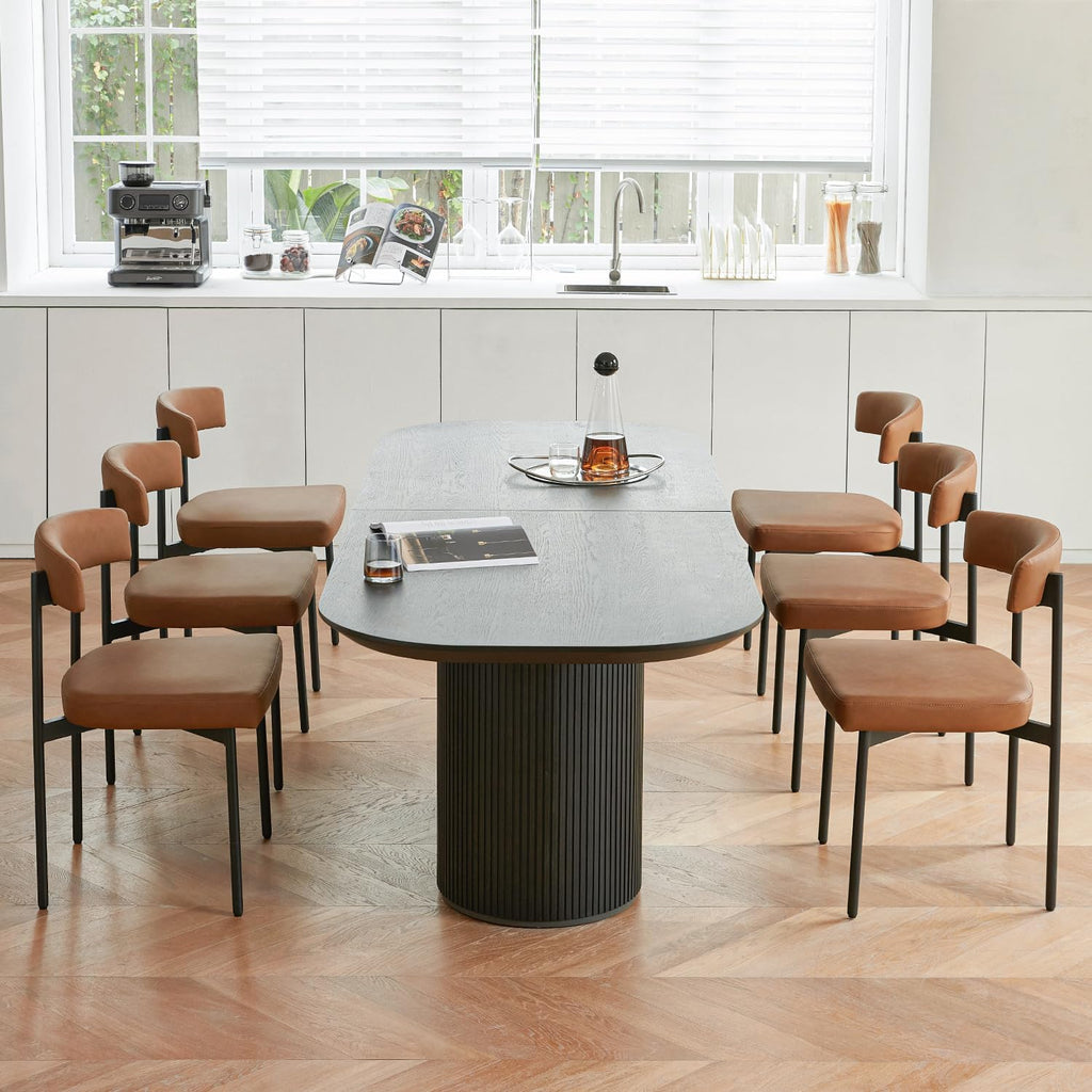 GrandNoor Brown Faux Leather Dining Chairs Set of 4, Armless Upholstered Kitchen Chair,Modern Dining Room Chair with Curved Backrest