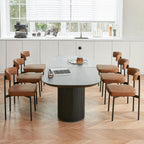 GrandNoor Brown Faux Leather Dining Chairs Set of 4, Armless Upholstered Kitchen Chair,Modern Dining Room Chair with Curved Backrest