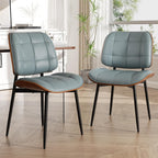 Dining Chairs Set of 4, Mid Century Modern Dining Room Chair with Thick Cushion, Upholstered Faux Leather Kitchen Chairs with Walnut Bentwood Back for Kitchen Dining Room, Blue