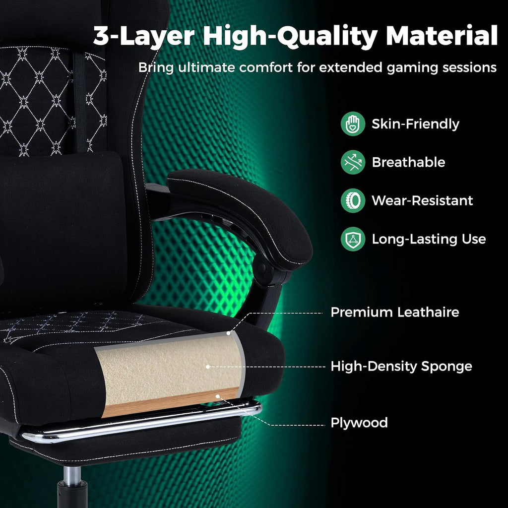 Goplus Gaming Chair, Ergonomic Office Chair with Foot Rest, Lumbar Support, Linkage Armrests, Detachable Headrest, 360°Swivel Computer Chair w/Adjustable Backrest & Height, 330 lbs Capacity (Black)