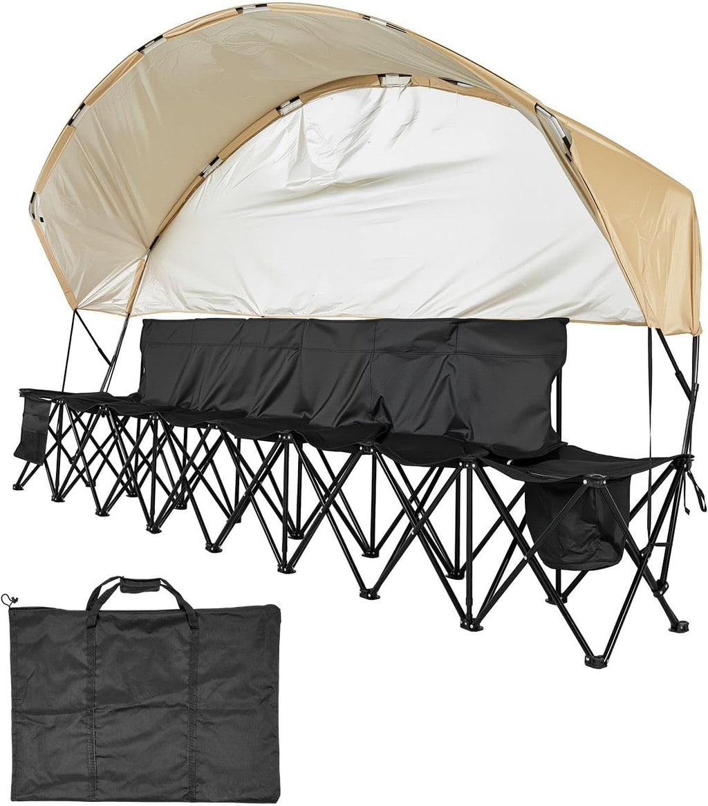 Lightweight 6-Person Folding Bench with Storage Pockets, Cup Holders, Sunshade and Carrying Bag for Soccer, Baseball, Camping