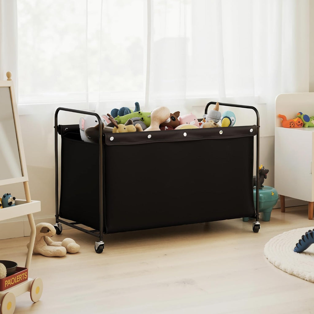 StorageWorks Toy Box with Wheels for Kids, 200L Extra Large Toy Storage Chest and Organizer, 27.5" Metal Toybox with 360° Swivel Wheels for Bedroom, Kids Room, Stuffed Animal Storage, Black