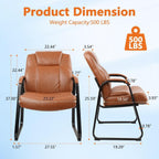 CLATINA Big Tall 500 LB Wide Guest Chairs Heavy Duty, Leather Side Reception Chairs with Sled Base and Arms, Executive Office Desk Chair No Wheels for Meeting Conference Waiting Room Home, Brown 8 PK