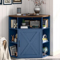 Vabches Corner Cabinet, Corner Storage Shelf with USB Ports and Outlets Industrial Organizer for Small Space Wooden 6-Cubby Bookshelf for Study, Playroom, Living Room (Blue and Brown)