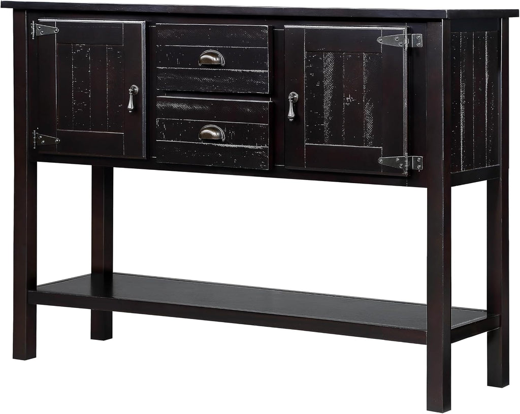 Knocbel Farmhouse 48 Inches Long Console Table for Entryway, Entry Hallway Foyer Wooden Cabinet Buffet Sideboard with 2 Storage Drawers, 2 Doors and Lower Shelf (Espresso)