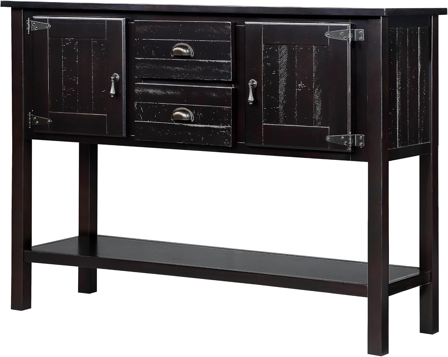 Knocbel Farmhouse 48 Inches Long Console Table for Entryway, Entry Hallway Foyer Wooden Cabinet Buffet Sideboard with 2 Storage Drawers, 2 Doors and Lower Shelf (Espresso)