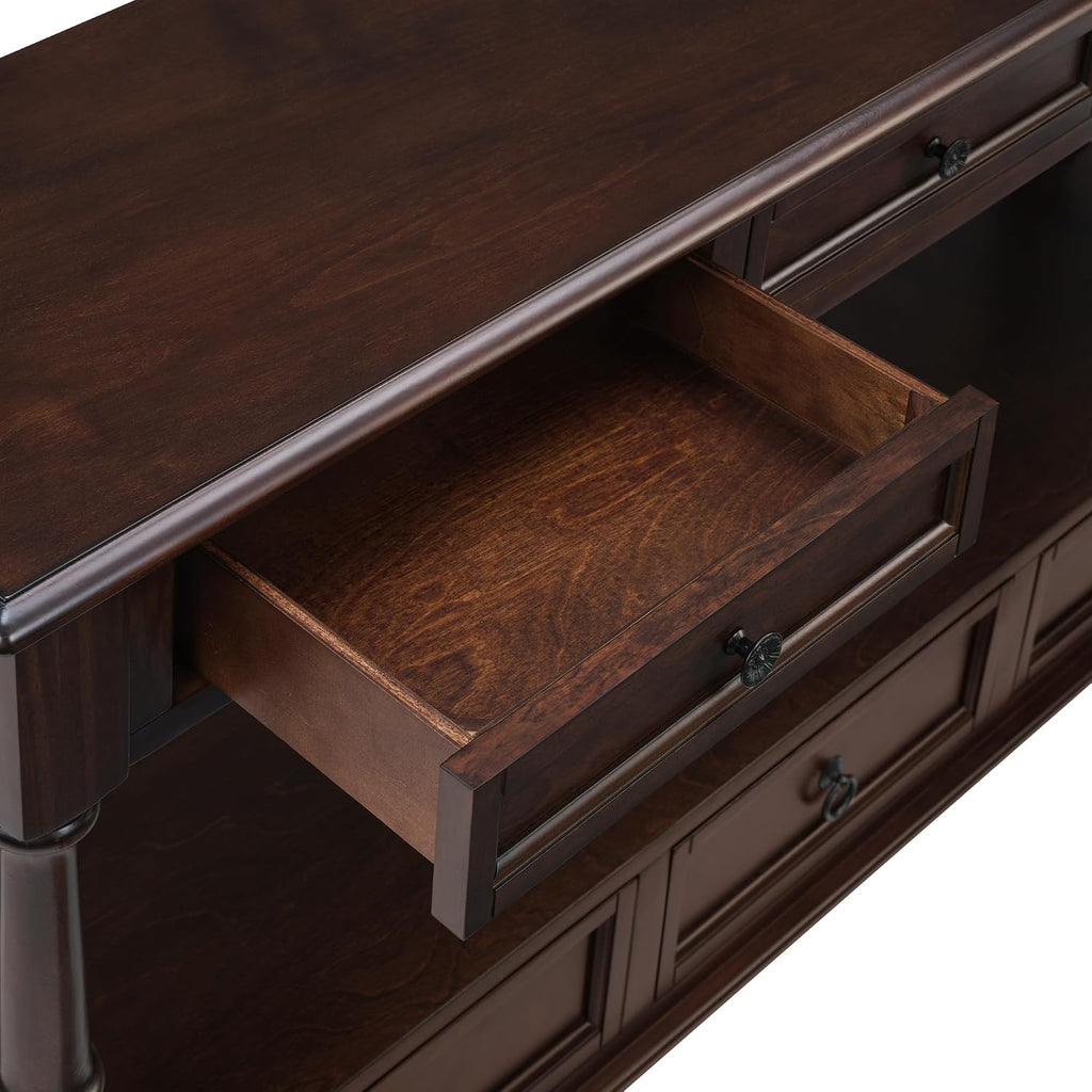 Knocbel Console Table with 6 Storage Drawers and Bottom Shelf, Vintage Sofa Table with Solid Wood Frame and Legs for Entryway Living Room, 54" W x 13.5" D x 32" H, Espresso