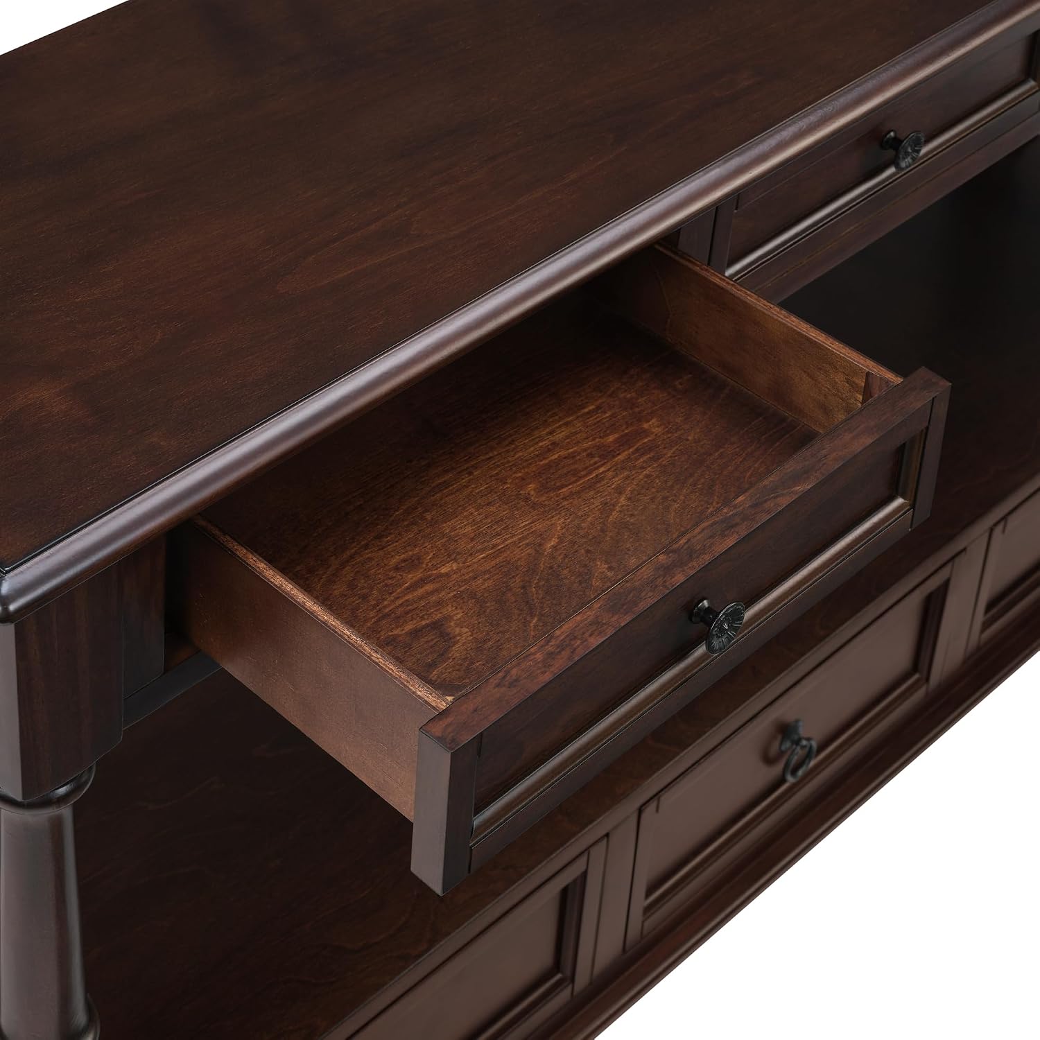 Knocbel Console Table with 6 Storage Drawers and Bottom Shelf, Vintage Sofa Table with Solid Wood Frame and Legs for Entryway Living Room, 54" W x 13.5" D x 32" H, Espresso