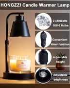 Candle Warmer Lamp with Timer - Adjustable Height & Brightness, 2 Bulbs Included - Flameless Wax Melter for Home