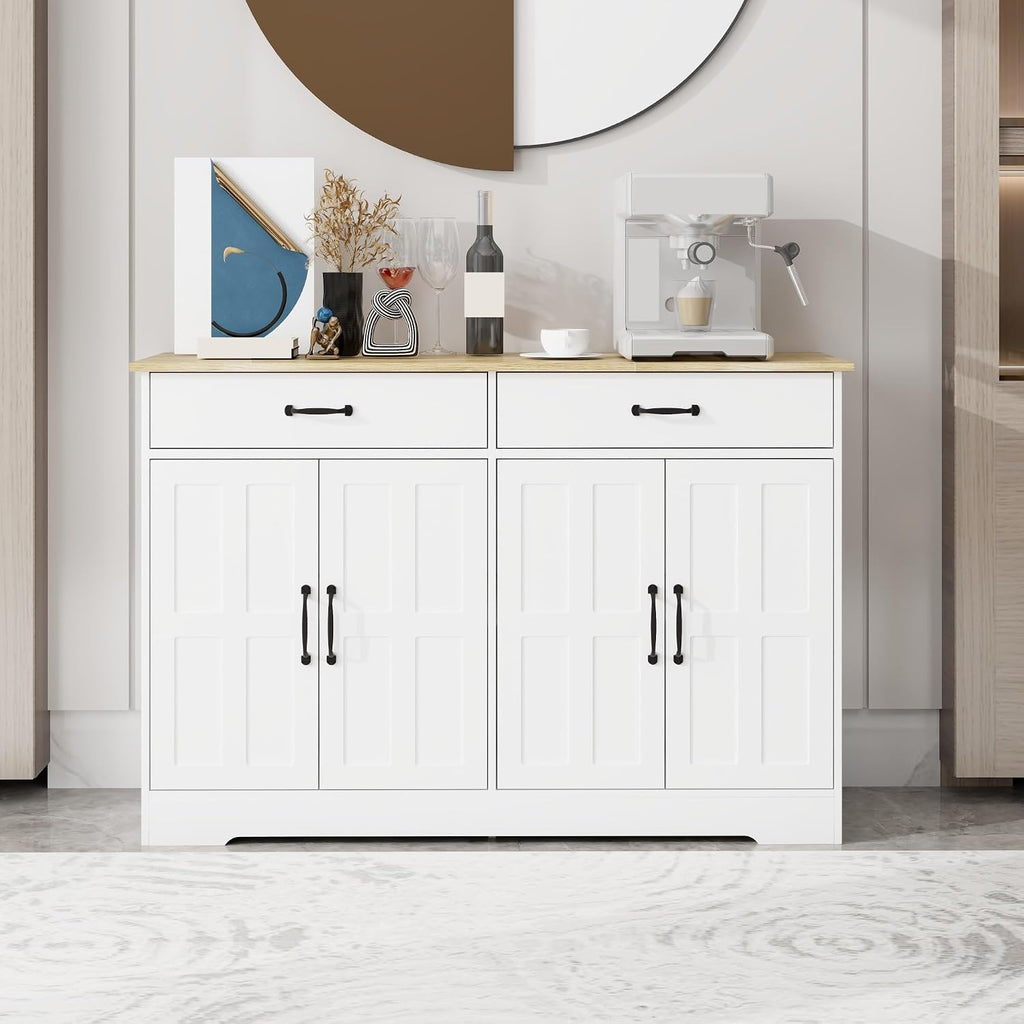 Farmhouse Buffet Cabinet Storage Sideboard, with 2 Drawers and 4 Doors, for Dining Living Room Kitchen,for Kitchen Home