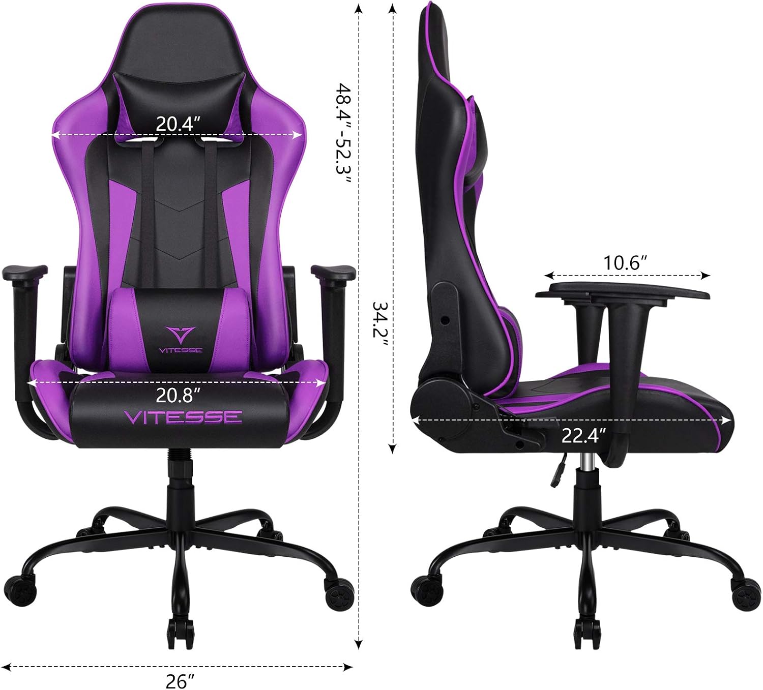 Gaming Chair,High Back Ergonomic Racing Gamer Chair with Lumbar Support and Headrest,Girl Computer Desk Chair with Height Adjustable(Purple)