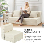 JKMAX Single Size Folding Sofa Bed - 4 in 1 Convertible Sleeper Chair - High Density Memory Foam Futon Couch - Foldable Bed for Living Room Bedroom (Beige)